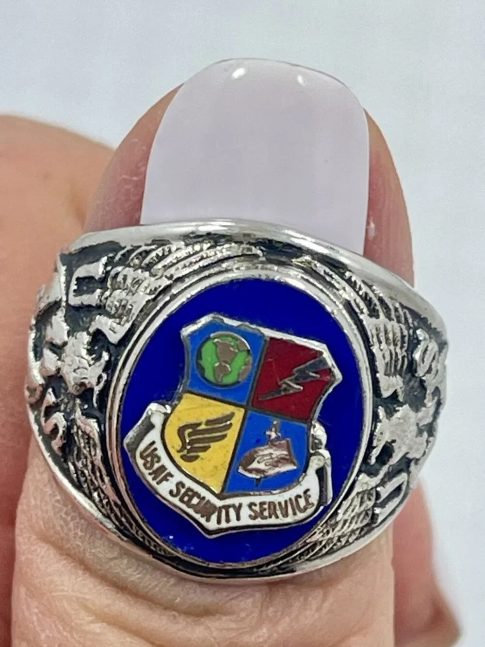 Vintage Kinney Sterling USAF Security Service Military Ring – Size 10